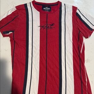 Hollister Men's Red and White Striped Tee 90s